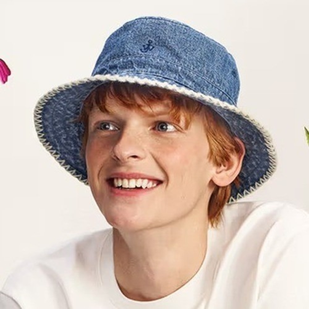 JW Anderson Uniqlo Denim Bucket Hat Unisex One Size Blue Cotton Logo Crochet